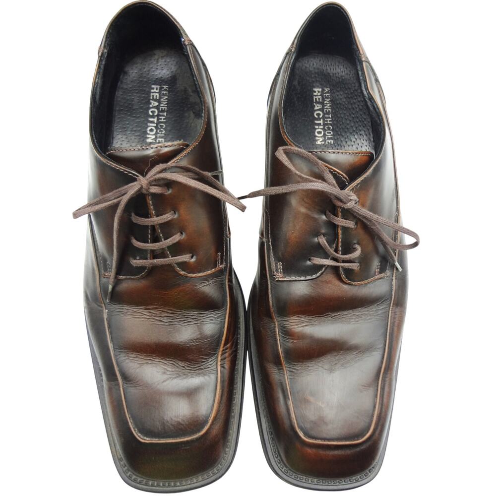 Vintage 90s Y2K Kenneth Cole Reaction SQUARE TOE Brown Leather Oxford Men 12